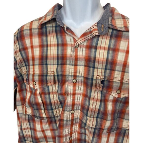 Carhartt Men's Orange Blue Western Cowboy Plaid Pearl Snap Short Sleeve Shirt XL - Picture 1 of 8